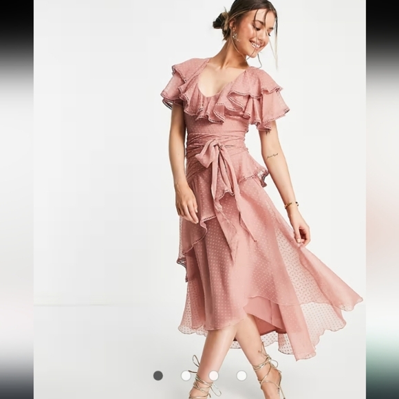 ASOS Dresses & Skirts - Asos Ruffled Asymetric Swiss Dot Sheer Layered Tiered Feminine High Low Maxi